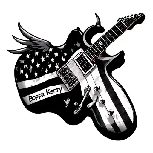 Guitar With American Flag In The Shape Then Wings On Both Side With The Name Boppa And Kenny