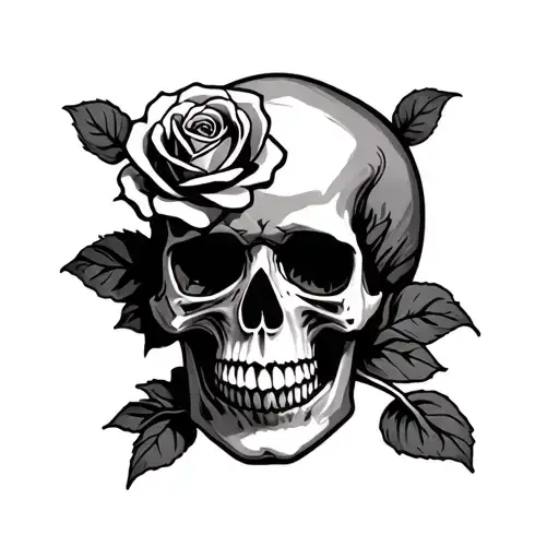 Skull With Rose And Scroll Text Box