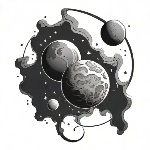 Cool Simple Medium Size Tattoo Of 2 Planets And A Small Sun And Moon Between Them