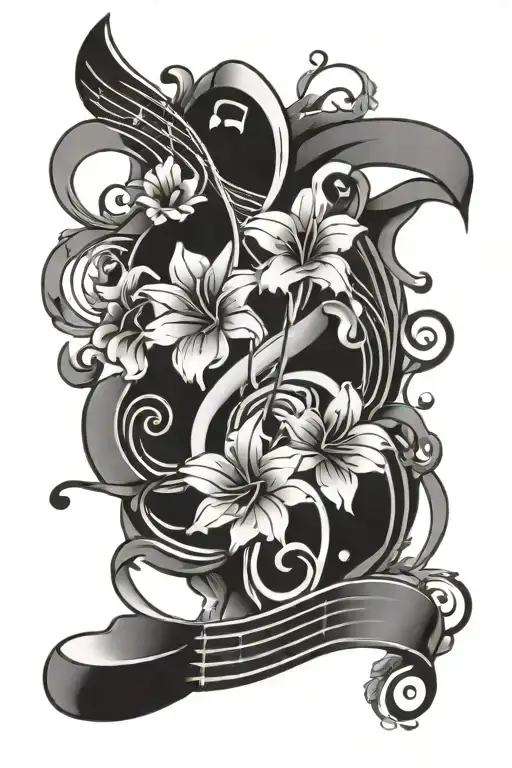 Flowers Intertwined By Music Notes Flowing