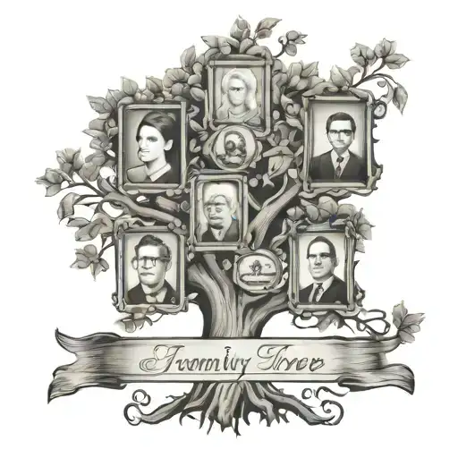 Family Tree With Name Plate At Top And Portraits Reflected