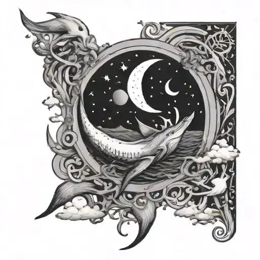 The Sea And Animals Life And The Moon