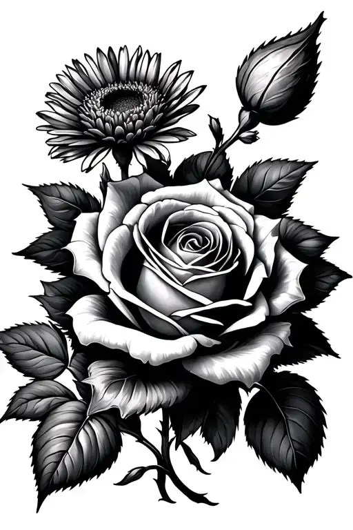 Rose And A Aster Flower