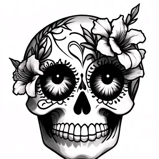 Slightly Left Facing Sugar Skull With Single Gladiolus Flower In Each Eye Socket