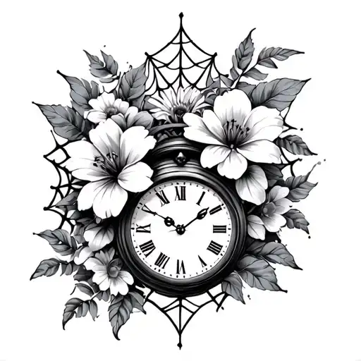 Spiderweb Flowers And A Clock