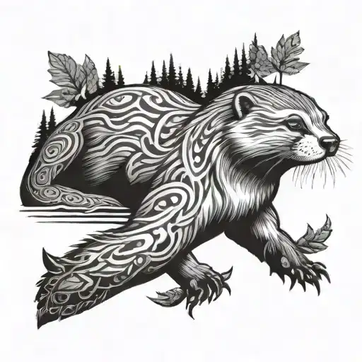 Otter With Native Designs In Body With Forest Scene