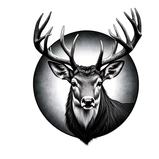 Deer Head With Large Antlers Fully In Abstract Representation