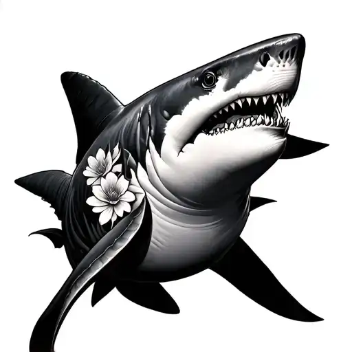 Shark Tattoo No Face With Floral Patterns