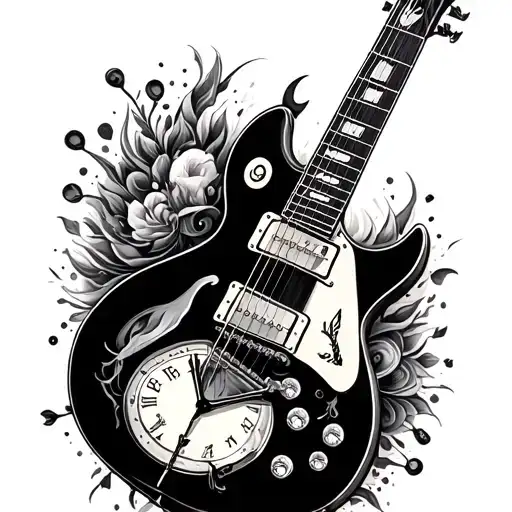 Guitar And Clock Surrounded