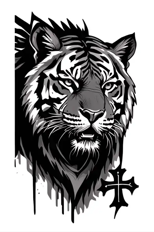 Tiger Face With Cross In Fur