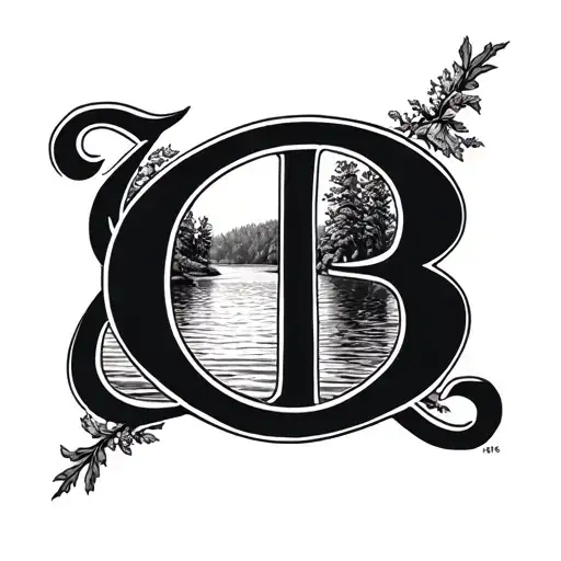 Letters G And B Interlocked Initials With A Simple Background Of A Lake
