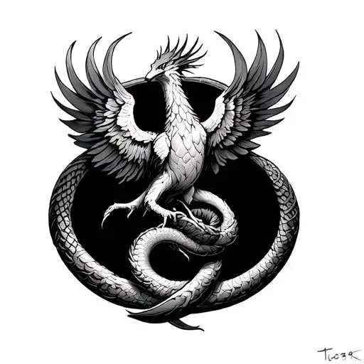 Phoenix Coiled Around An Ouroboros