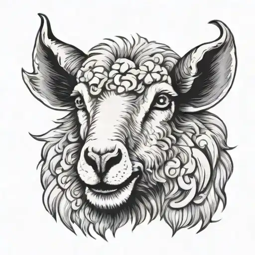 Face Of A Sheep Smiling With Wolf Teeth And Eyes