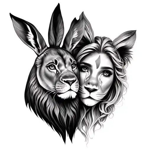 Lion And Bunny Twin Girls Face