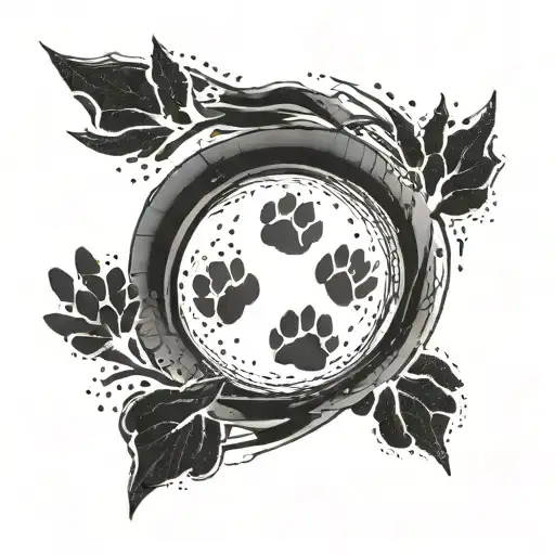 Enso Symbol With Animal Paw Prints Slowly Fading Away At The End
