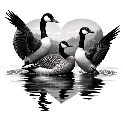 A Heart Filled With Canadian Geese Swimming On Water