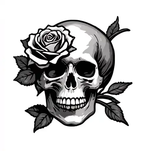 Skull With Rose And Cross