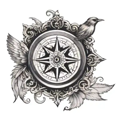 Small Compass With A Bird Flying Away