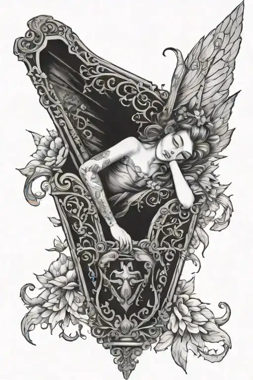 Victorian Coffin Adorned With Sleeping Fairy Inside Coffin