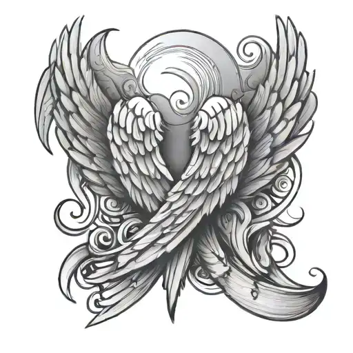 Angel Wings And Date Tattoo Simple Outline