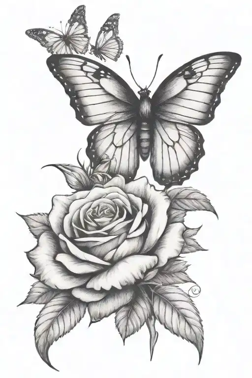 Rose With Flowers And Butterfly