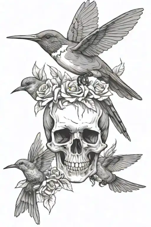 Skull And Hummingbird Feeding