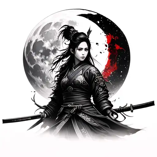 Female Samurai And Blood Moon