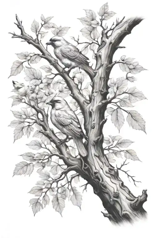 An Arm Sleeve Of A Realistic Tree Branch With A Small Amount Birds On It