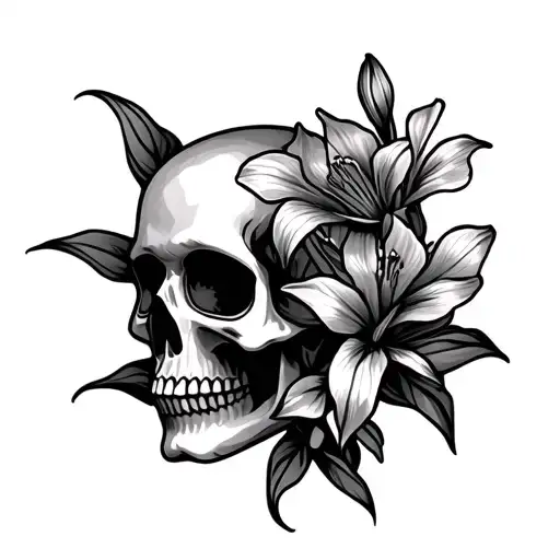 Slightly Left Facing Sugar Skull With Single Gladiolus Flower Inside Each Eye Socket