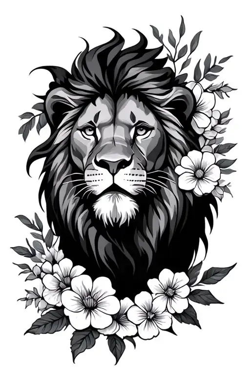 Leo Sign And Flowers And Lion