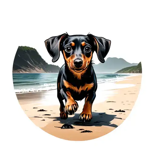 Daschund Running On Beach In A Circle
