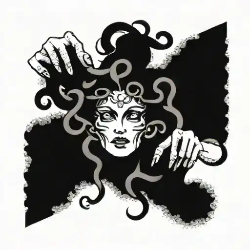 Medusa Head Holding Up 2 Middle Fingers Gray And Black