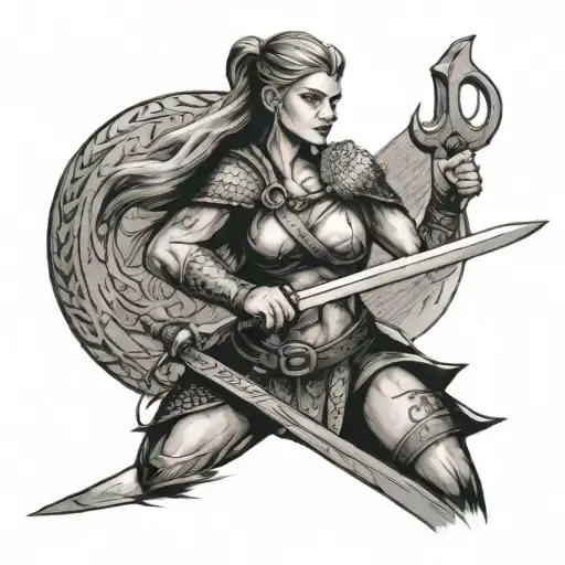 Sexy Female Viking Warrior Wielding A Sword