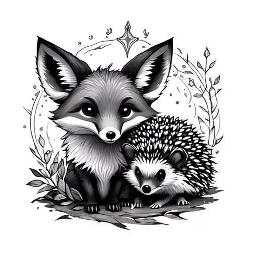 Fairytale Fox With A Hedgehog Surrounded By A Miracle In The Style Of Graphics