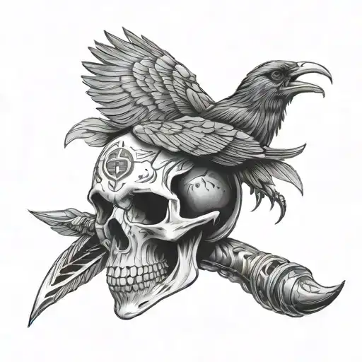 Stars Mountains Warrior Raven Snake Skull