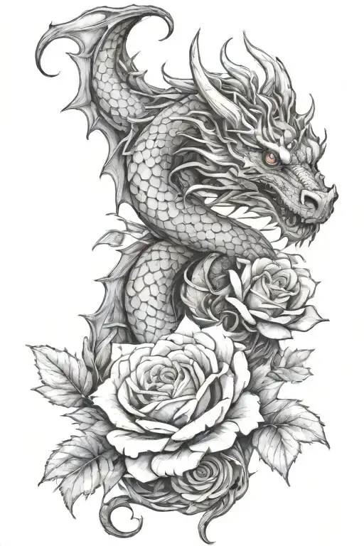 Dragon Wrapped In Roses And Vines Growing