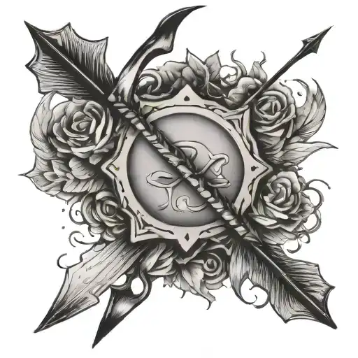 Bow And Arrow Over The Knee Cap Surrounded