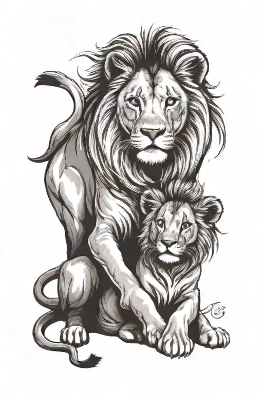 Mom And Baby Lion