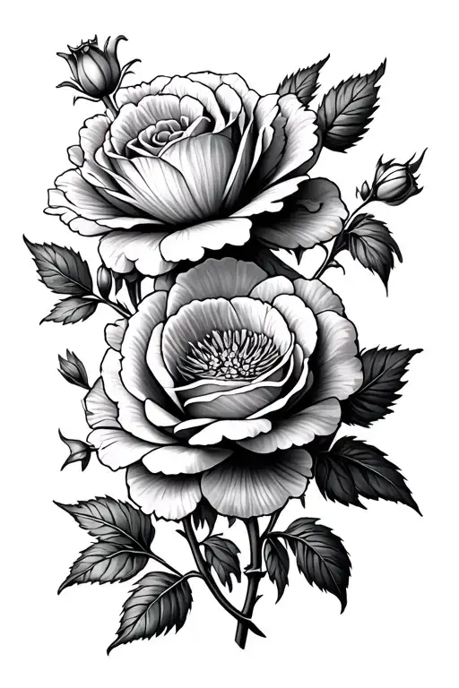 2 Carnation With A Rose And Aster