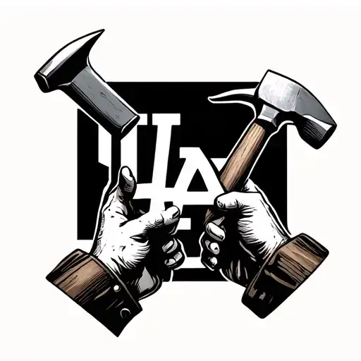 Two Hands Holding A Hammer And Chisel Carving Out The La Symbol On My Chest
