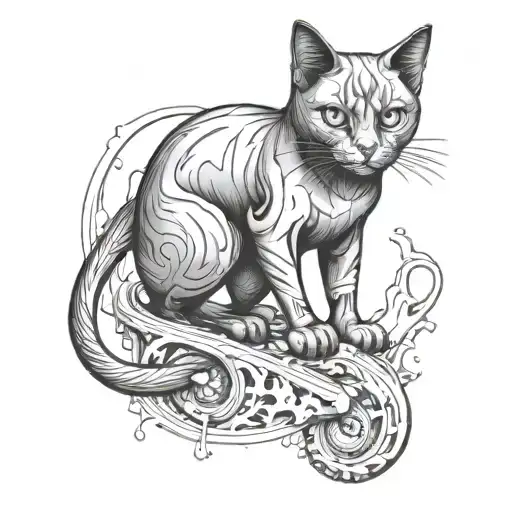 A Tattoo Design Of A Black Cat In The Style Of Jason Freeny