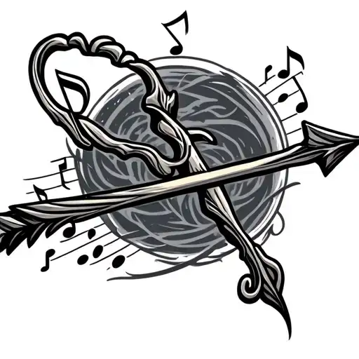 Mystical Bow And Arrow Design With Musical Notes