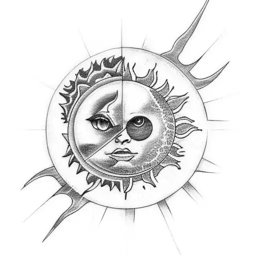 Sun And Moon Tattoo That Includes Clouds And Looks Unique