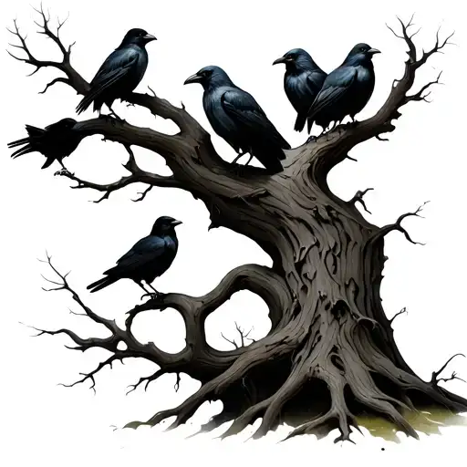 Dead Tree With Six Crows Dark