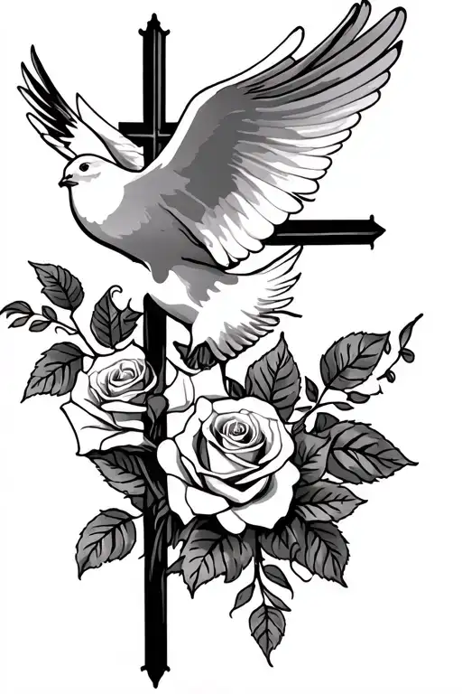 Dove And Roses With Cross