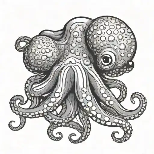An Cute Octopus Black And White In 2D