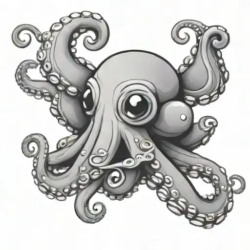 An Animated Cute Octopus Black And White In 2D