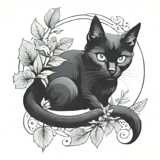 Black Cat With Plants