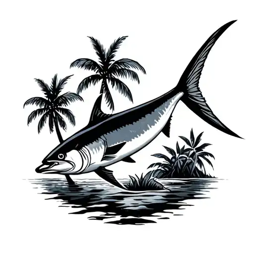Florida Marlin And Palm Trees
