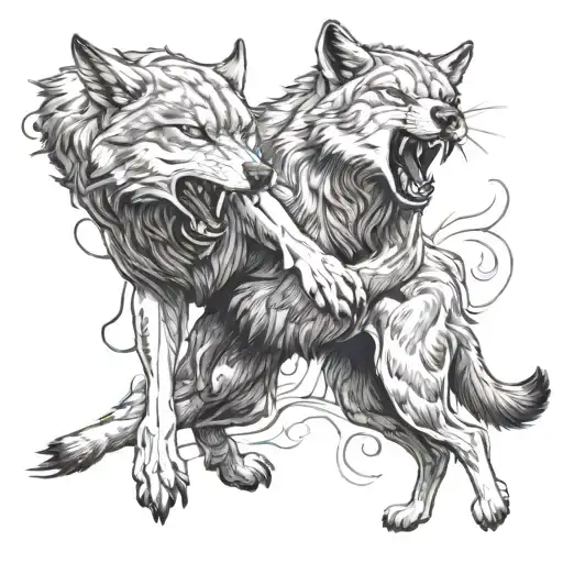 Wolf Fighting With Panthera Realistic